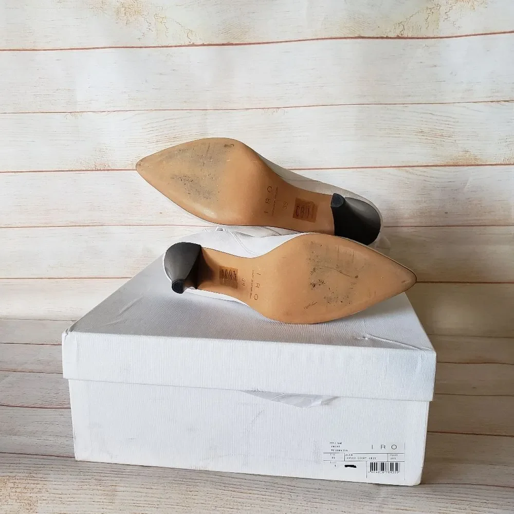 IRO Paris Suede Leather Pointy Toe Stiletto Heel Bootie Boots Light Grey Size 39